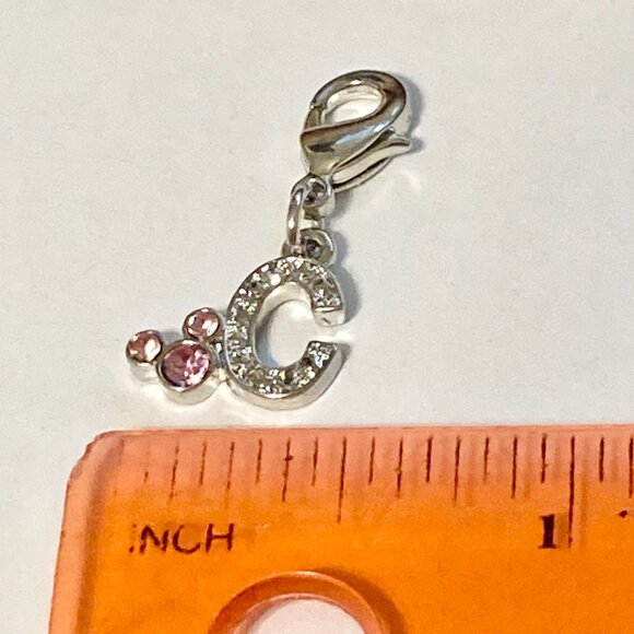 Vintage Disney Pink Crystal Mickey Mouse Ears Charm Clip On Initial Letter C - Picture 9 of 10